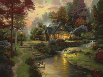 cottage cornfield Painting - Stillwater Cottage Thomas Kinkade